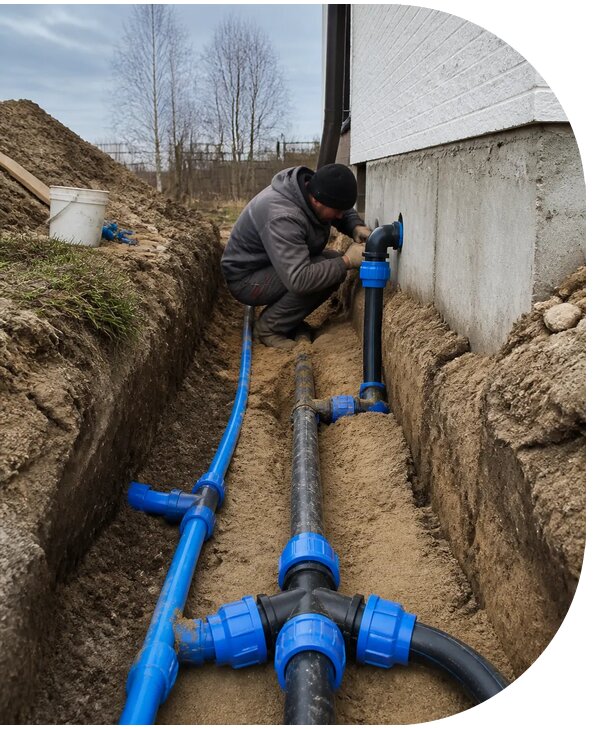 Монтаж наружного водопровода на участке под ключ в Чехове
